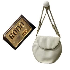 RODO ITALY IVORY LIZARD PURSE CROSSBODY 60’s 70’s VINTAGE GOLD TONE STRAP ICONIC